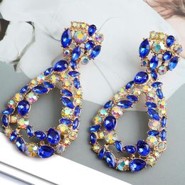 Dangle Earrings Water Drop Metal Hollow Full Colorful Crystal Big For Women Trend Luxury Vintage Earring Party Jewelry Gift