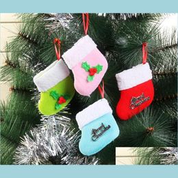 Christmas Decorations Nonwoven Christmas Hanging Socks Small Holly Tree Decoration Year Merry Home Stocking Drop Delivery Garden Fes Dhclh