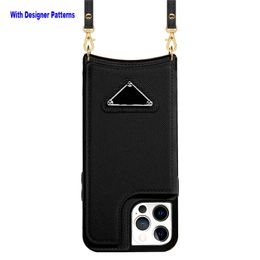 Luxury Wallet Cases Designer for iPhone 14 Pro 13 12 11 8 Case Women Leather Classic Pattern with Credit Card Holder Slot Stand Cross-Body Strap Lanyard Cellphone Cover