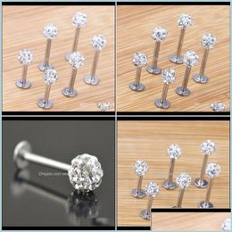 Labret Lip Piercing Jewelry Labret Piercing Drop Delivery 2021 Stud 20pcs/Lot 6/8/10/12mm Clear Shamballa Ball CZ Gem Disco Body Je Otlwm