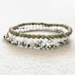 Link Bracelets MG0094 Howlite Unakite Yoga Mala Bracelet 3 Wrap Dalmatian Stone Beads 4 Mm Mini Gem Set