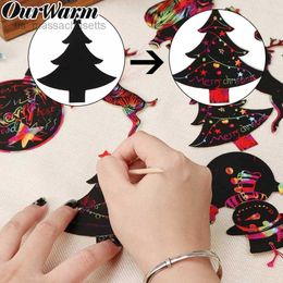 Christmas Toy OurWarm 24pcs Christmas Gifts Ornaments DIY Paper Magic Colour Scratch Drawing Kids Children Toys Christmas Party Decoration L221110