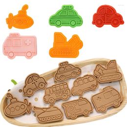 Baking Moulds Cartoon Car 3D Cookie Cutters Truck Submarine Helicopter Biscuit Stamp Mould Plunger DIY Mould Cake Decorating Tools