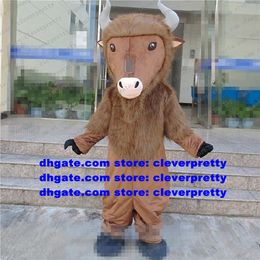 Brown Kerbau Buffalo Bison Mascot Costume Wild Ox Bull Cattle Calf Adult Amusement Parkfunfair Inauguration Anniversaries zx688