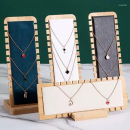 Jewelry Pouches 24 Slots Wood Display Stand Holder Pendant Chain Handing Multiple Necklace Easel Showcase Organizer