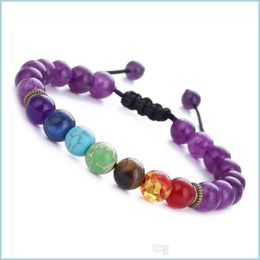 Beaded 7 Chakra Lava Healing Nce Beaded Strand Charm Bracelets Beads Stones Weave Rope Bracelet Women Men Yoga Jewelry Drop Ship Deli Dhaml