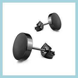 Stud Punk Rock Black Stainless Steel Ear Piercing Studs Korean Male Female Round Earrings For Men Wholesale Drop Delivery Jewellery Dh1Iq