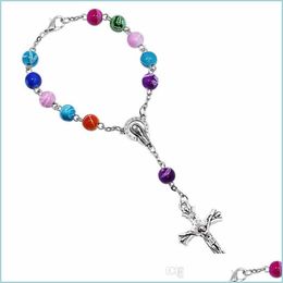 Charm Bracelets 8Mm Colorf Acrylic Beads Catholic Rosary Bracelet Women Religious Jesus Cross Crucifix Bracelets Hip Hop Jewellery Dro Dhkx3