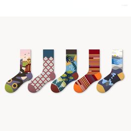 Women Socks 5 Pairs/Lot Womens Stockings Trend European And American Hight Street Creative Abstract Retro Style Couple Cotton