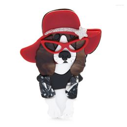 Brooches Wuli&baby Acrylic Wear Hat Cool Dog For Women Beauty Lovely Puppy Pet Animal Casual Party Brooch Pin Gifts