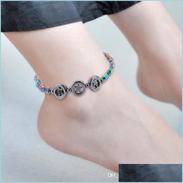 Anklets New Circle Five Star Pendant Magnetic Black Stone Bead Anklet Ab Color Health Care Anklets For Women Will And Sandy Drop Shi Dhlbw