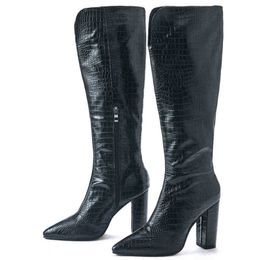 Boots Eilyken Women High Heel Serpentine Boots Designer Chunky Heel Shoes Long Boots the Knee Botas Mujer Brown Black 220913