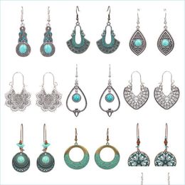 Dangle Chandelier Bohemian Style Turquoise Dangle Chandeliers Earrings Exaggerated Stone Ear Hooks Hoop Earings Jewelry Manufactur Dhtkr
