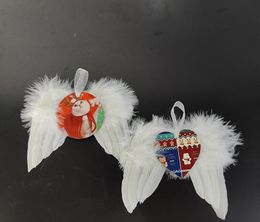 DHL200pcs Bag Parts Sublimation DIY Blank MDF Christmas White Angel Wings Ornament Hanging Feather Decor