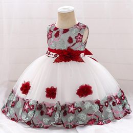 Girl Dresses Handmade Flower Baby Dress For Baptism Born 1 Year Birthday Girls Bow Clothes Costume 0-8Y Gifts