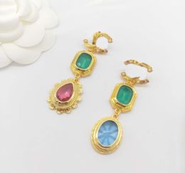 2022 Luxury quality charm drop earring with Three pcs green and red blue crystal in 18k gold plated have box stamp PS3508A