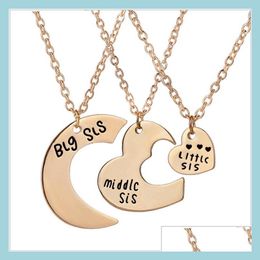 Pendant Necklaces Fashion Trend Letter Pendant Necklaces 18Inches Big/Middle/Little Sis Good Sisterwork Love Heart Jewellery For Women Dh6Wx