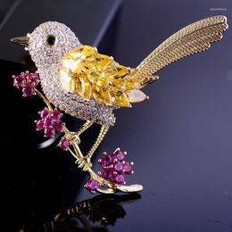 Brooches Luxury Zircon Bird Branch Brooch Ladies Flower Collar Animal Ornament Christmas Gifts