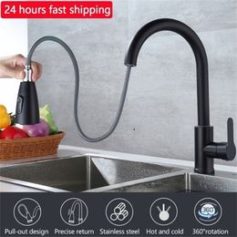 Kitchen Faucets Faucet Pull Out Tap 2 Function Stream Sprayer Single Handle 304 Stainless Steel Sink Cold Water Mixer Taps 221109