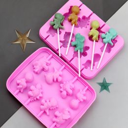 8-Cavity Dinosaur Lollipop Silicone Mould Chocolate Candy Animal Theme Birthday Children's Day Party Baking Supplies MJ1074