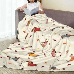 Blanket Dachshund In Sweaters Pattern Fleece Printed Cute Portable Soft Throw for Bed Office Quilt Dog Flannel 221109