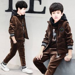 Clothing Sets Boy Three-pieces Fleece Suit Winter Children's Velvet Vest Suits Kids Clothes Boys 221110