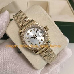 With Box Women's Watch Ladies 26mm 18kt Gold Silver Dial Diamond Bezel Asia Automatic Mechanical Lady Women Bracelet Watches Wristwatches