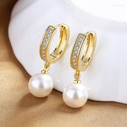 Stud Earrings Hemiston Big White Pearl Luxury European Romantic Jewelry Gift For Women TF