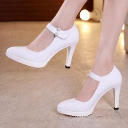 Dress Shoes Plus Size 32 33-43 Pointed Toe Women's Pumps 2022 Rhinestone Ankle Buckle High Heels Wedding Woman Office Work Shoe