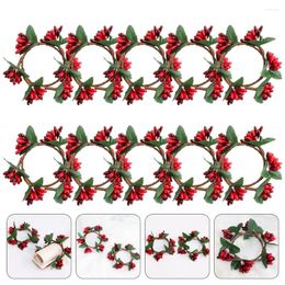 Decorative Flowers Christmas Ring Wreath Napkin Red Berry Holder Small Rings Decor Door Ornament Pillarartificial Mini Candlestickpillars