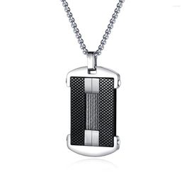 Pendant Necklaces 2022 Hip Hop Stainless Steel Accessories Jewellery Punk Vintage Black Carbon Fibre Dog Tag Necklace Men Collier Homme