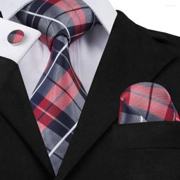 Bow Ties 2022 Classic Plaid College Style Silk Tie For Ceremony PartyTie Hanky Cufflinks Set C-342