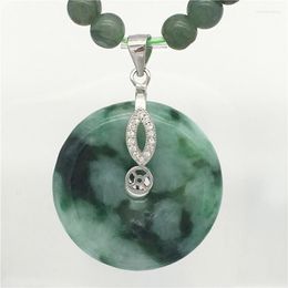 Pendant Necklaces Natural D A Untreated "A" Chinese Jadeites Jadestone Safety Button Good Luck Necklace 25MM 50CM