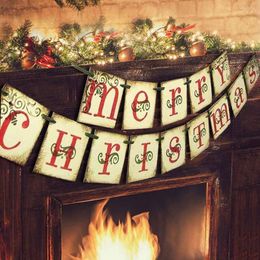 Christmas Decorations Merry Banner - Vintage Xmas Indoor For Home Office Party Fireplace Mantle