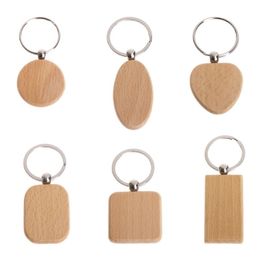 Blank Round Rectangle Wooden Key Chain DIY Pendant Wood Keychain Keyring Tags For Birthday Christmas New Year Gifts FY5473