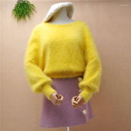 Women's Sweaters Elegant Fashion Female Women Hairy Real Mink Cashmere O-neck Long Batwing Sleeve Loose Pullover Angora Fur Jumper