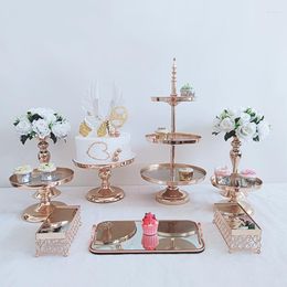 Bakeware Tools 9pcs/lot Gold Silver Acrylic Mirror Cupcake Decorations Dessert Pedestal Wedding Party Display Tray