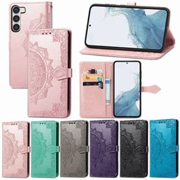 Imprint Lace Flower Wallet Leather Cases For Samsung S23 Ultra Plus Galaxy M13 4G X Cover 6 Pro A23E Holder Flip Cover Fashion Girls Lady Card Slot Book Phone Pouch Strap