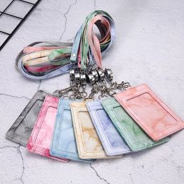 Adjustable Card Holder PU Name Badge Holders Business Card Set Tag Retractable Student Bus Meal Card Cover Case with Lanyard
