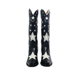 Stiefel Größe 43 Spitzschuh Black Star Western-Cowboystiefel im britischen Stil für Damen 2022 Colorblock Straight BootsG221111