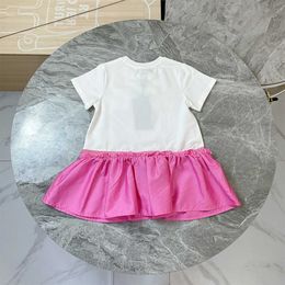 High end clothing girls dress summer short sleeve color matching Princess Dress new splicing cotton dress