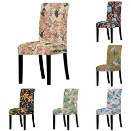 Chair Covers Pink Flowers Pastoral Stretch Cover Elastic Cloth Universal Colourful Leaves Geometric Plaid Seat Home Dining Room