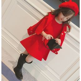 Clothing Sets Autumn Children's Set Girl Korean Version of Vest Skirtwoolen Jackethat Three-piece Party Fashion Red Clothes 221110