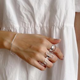 Cluster Rings 925 Sterling Silver Ring Retro Roman Twist/Cross/Letter Opening Adjustable Musical Note Trend Female Girl Hand Jewel