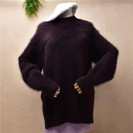 Women's Sweaters Ladies Women Fall Winter Clothing Hairy Mink Cashmere Knitted O-neck Long Sleeves Split Loose Pullover Angora Fur Jumper