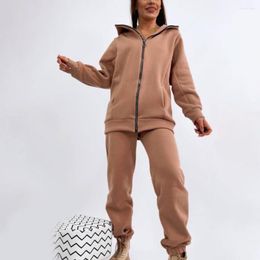 Women's Two Piece Pants Tracksuit Ankle Band Trendy Pockets Thick All Match Women Hoodie Suit