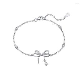 Link Bracelets Sterling Silver Color For Women Sweet Bow Charm Hand Chain Orignal Fashion Jewelry With Stamp