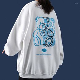 Men's Hoodies Cute Bear Print Sweatshirt Harajuku O-neck 2022 Spring Plus Size Korean Style Loose Lovers Letter Long-sleeved Shirt Top