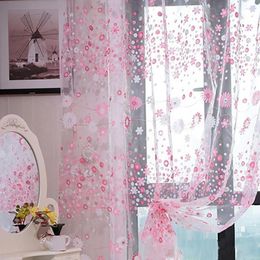 Curtain Window Through Rod Translucent Floral Pattern Room Decor Pastoral Balcony Valance Home Office Cafe Decorative