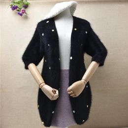 Women's Knits Ladies Women Fashion Beading Winter Plush Mink Cashmere Split Slim Cardigans Angora Hair Jacket Coat Sweater Pull